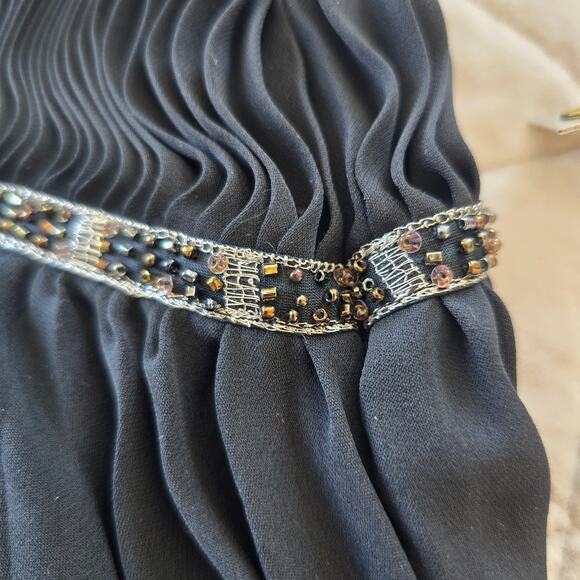 Express Design Top Women's M Black Silk Plisse Babydoll Empire Waist Beaded - Picture 8 of 11